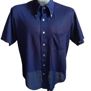 Vintage 16.5 Towncraft Mens Short Sleeve Button-Up Oxford Shirt Navy Blue Mesh